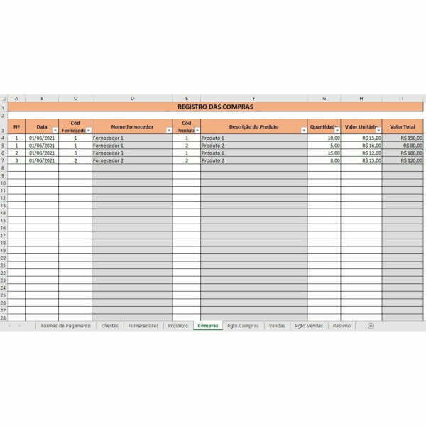 Planilha Gestão Pequeno Negócio Compras Vendas Estoque