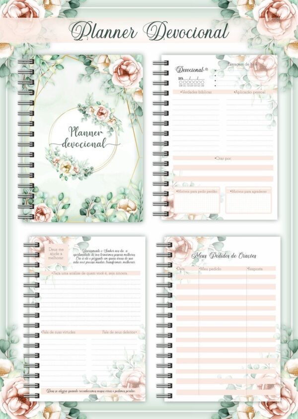 Planner Devocional Verde + Arte para Caneca - Arq. Digital