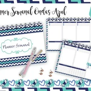 Planner Semanal Horizontal Ondas Azuis - Arquivo Digital