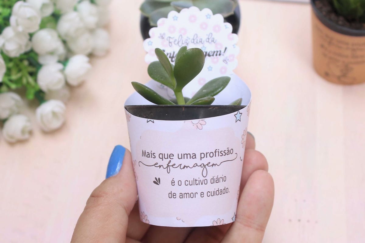 Saia suculenta Dia do Enfermeiro em kit digital 3 Design digital para vaso de suculenta com mensagem do Dia da Enfermagem.