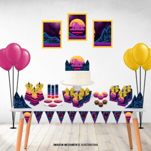 Kit Digital Festa Neon Anos 80 com Arquivos PDF e Studio 14 so um bolinho neon arquivo digital