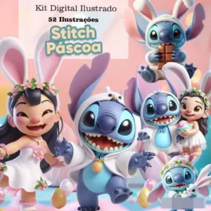 Stitch Pascoa 3D PNG para Criar Lembrancinhas