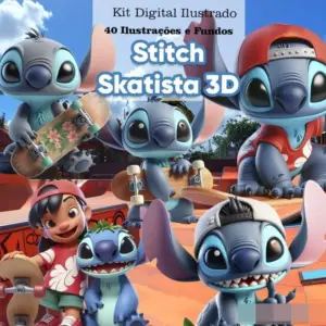 Stitch Skatista PNG Kit Digital para Sublimacao e Papelaria
