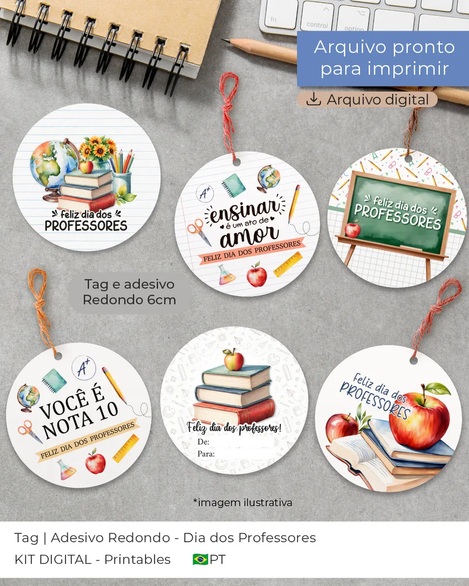 Tag Redonda 6cm para Material Escolar Personalizado 1 Tag Redonda 6cm para Material Escolar Personalizado