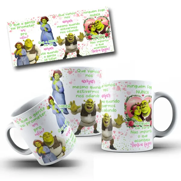 Template Editável Shrek e Fiona para Canecas