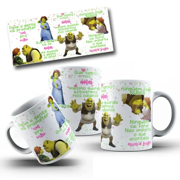 Template Editável Shrek e Fiona para Canecas