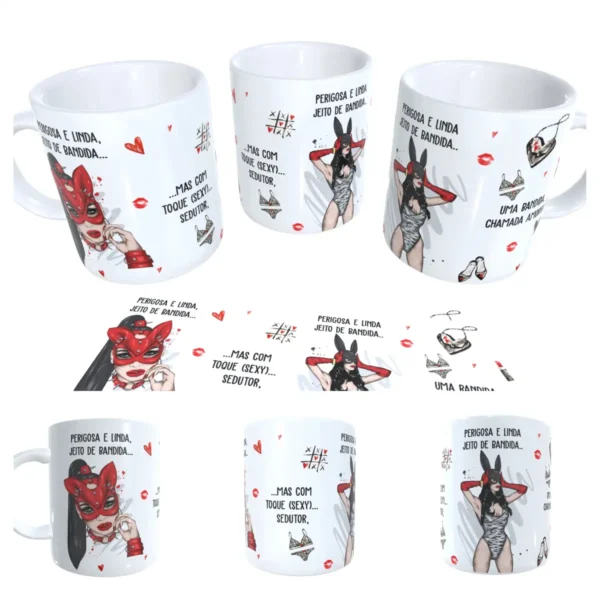 Template Sublimação Caneca Perigosa e Linda Jeito de Bandida