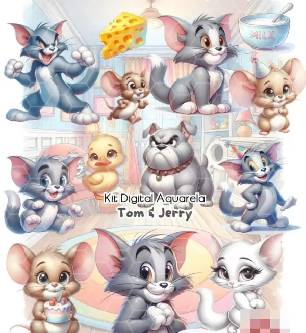 Tom E Jerry Aquarela Kit De Artes Digitais Png