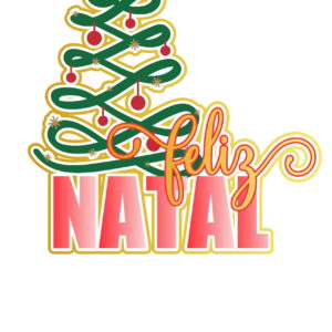 Topo de Bolo Natal Digital Editável para Corte 10 Arte digital com árvore de Natal estilizada e texto "Feliz Natal".