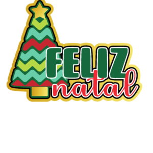 Topo de Bolo de Natal em Studio Editável para Corte 7 Arte digital "Feliz Natal" com árvore e estrela dourada.